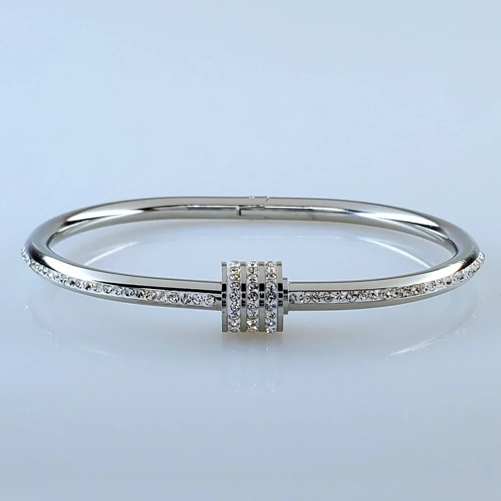 18K White Gold Womens 1ct Diamond Barrel Cuff Bangle Bracelet 18K Silver Jewelry